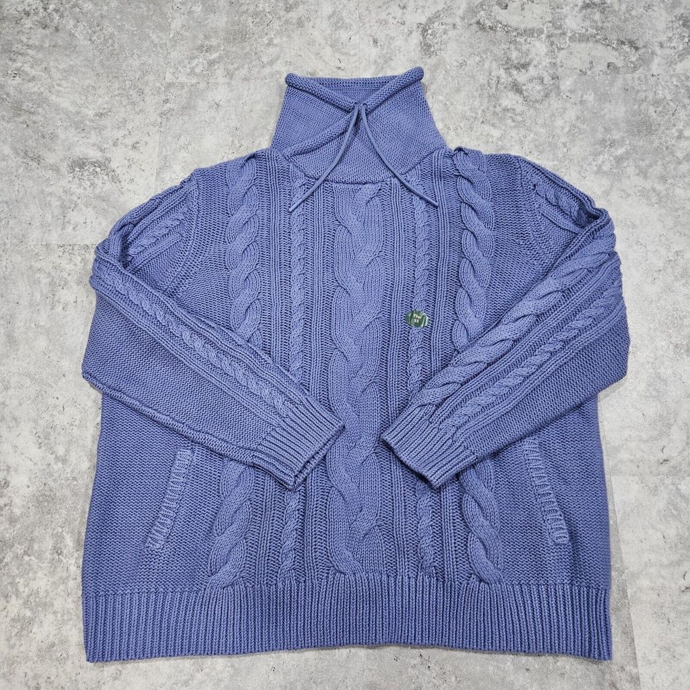 LL Bean Women's‎ Double L Mixed Cable Sweater Funnel neck  Size 3X Blue